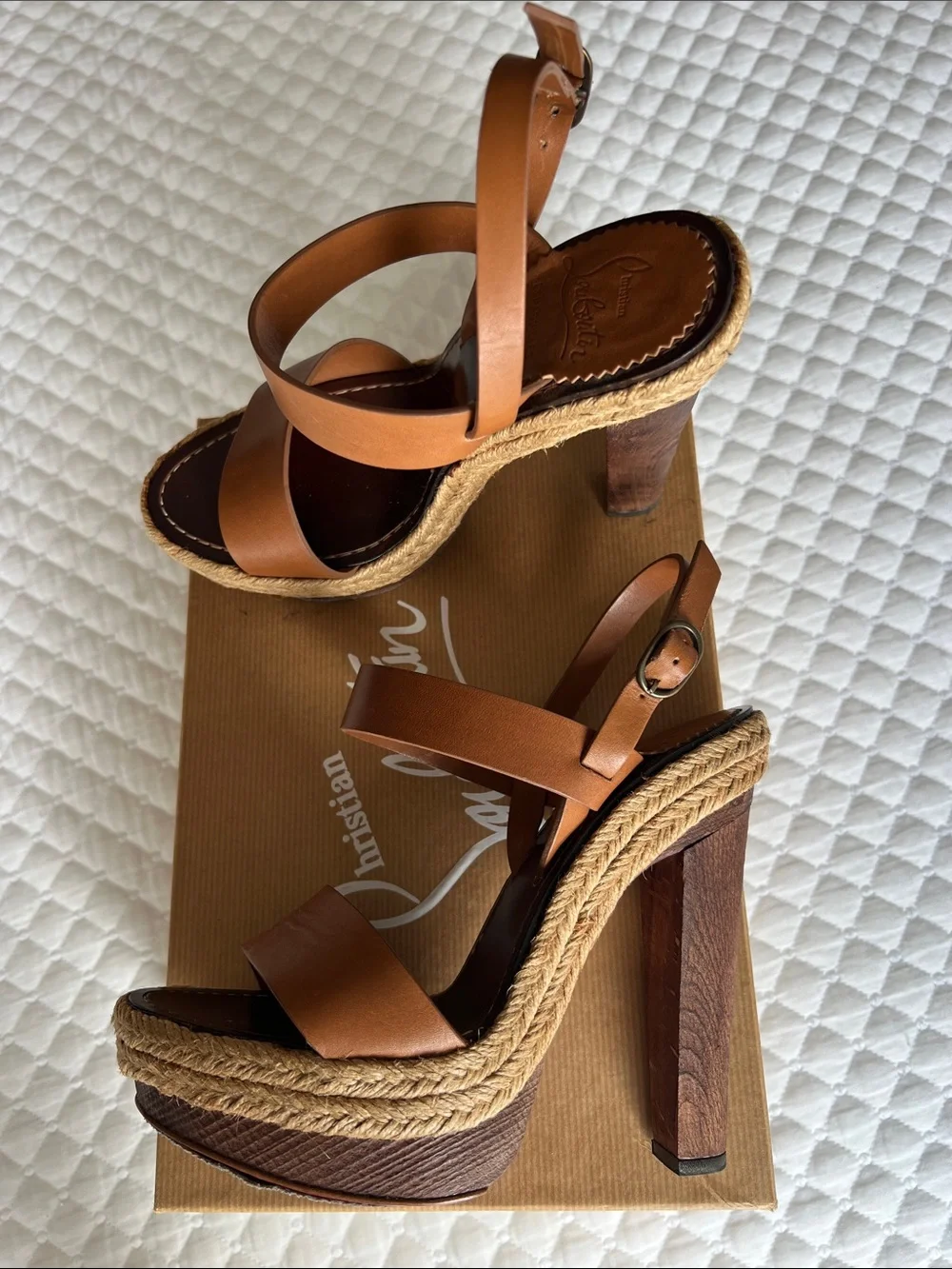 Christian Louboutin Brown Leather Espadrille Sandals